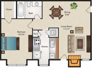 A2 One Bedroom / One Bath - 575 Sq. Ft.*